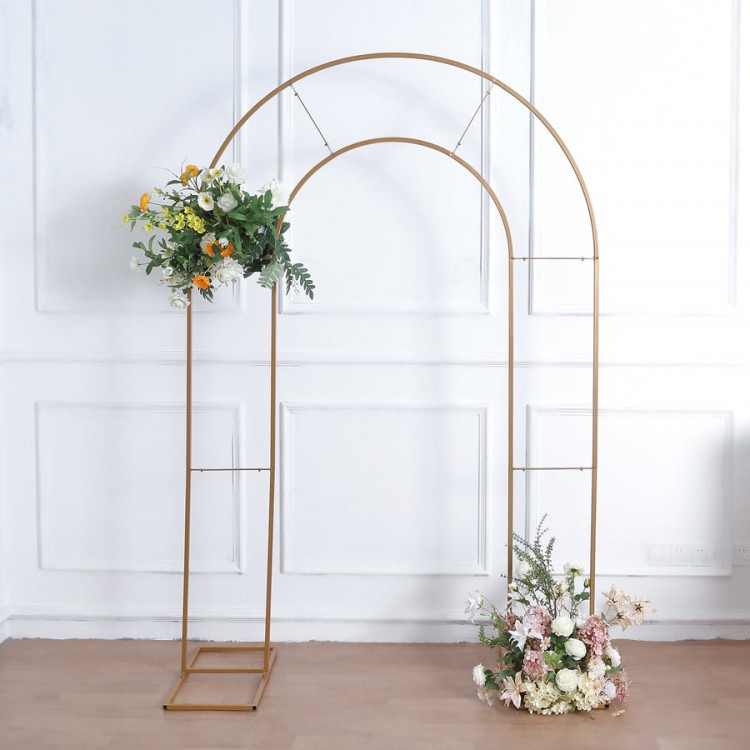 8ft Tall Gold Metal Round Top Double Arch